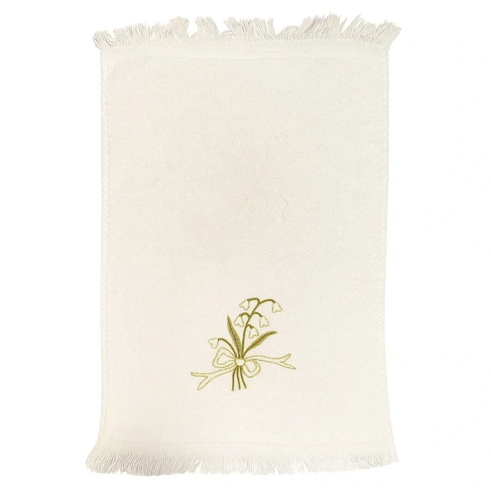 White Hand Towel With Embroidered Lily Of The Valley